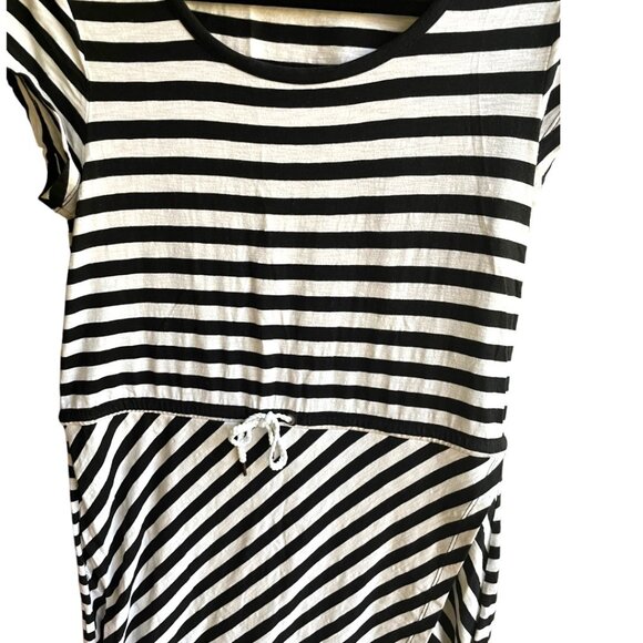 T by Talbots Size LP Black & White Scoop Neck Short Sleeve Midi Striped Dress - Picture 3 of 7